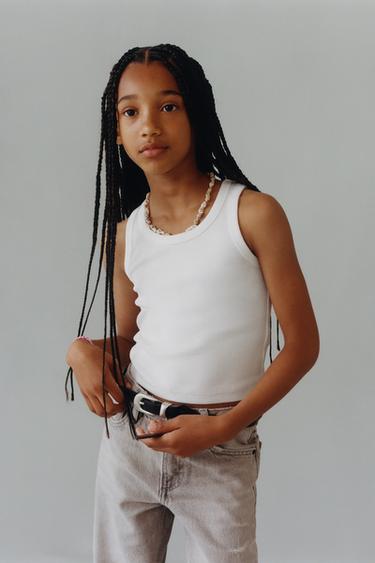 Zara RIBBED RACERBACK SHIRT - White