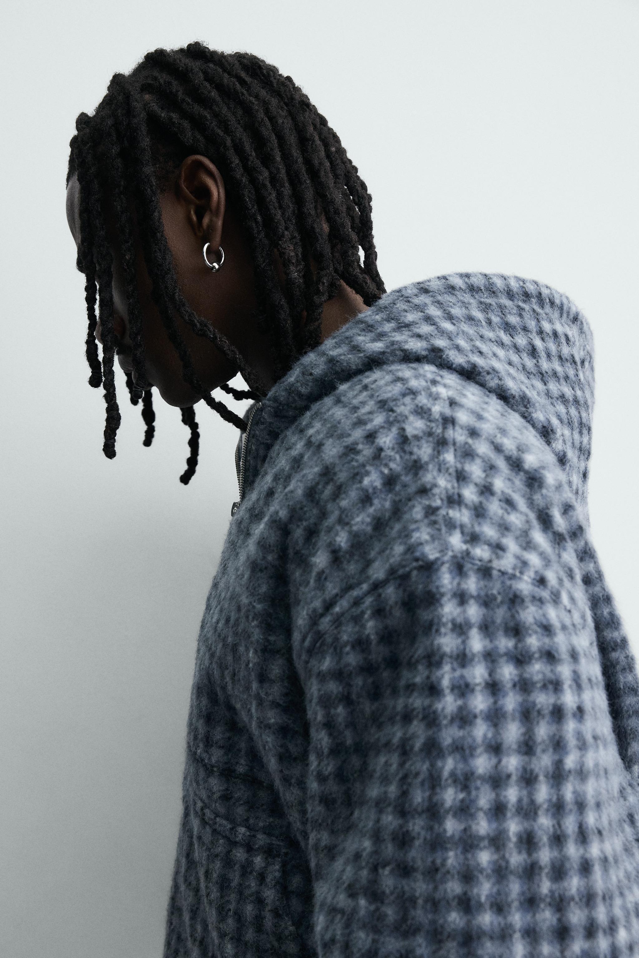 BLOUSON À CARREAUX BRODÉ CAPUCHE