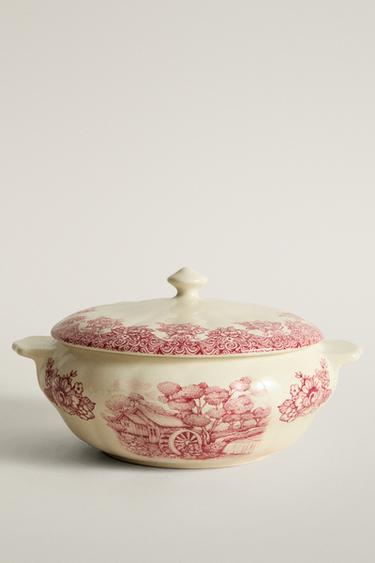 FLOWER AND LANDSCAPE EARTHENWARE TUREEN - Burgundy by Zara