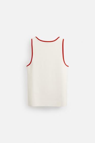 T-SHIRT DÉBARDEUR CÔTELÉ CONTRASTE - Blanc cassé de Zara - Image 7