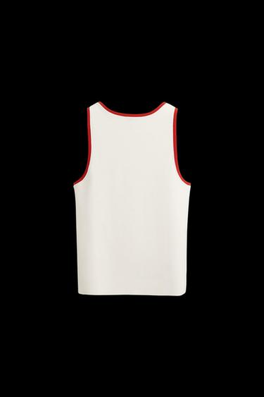 Zara CONTRAST RIB TANK TOP - Oyster-white