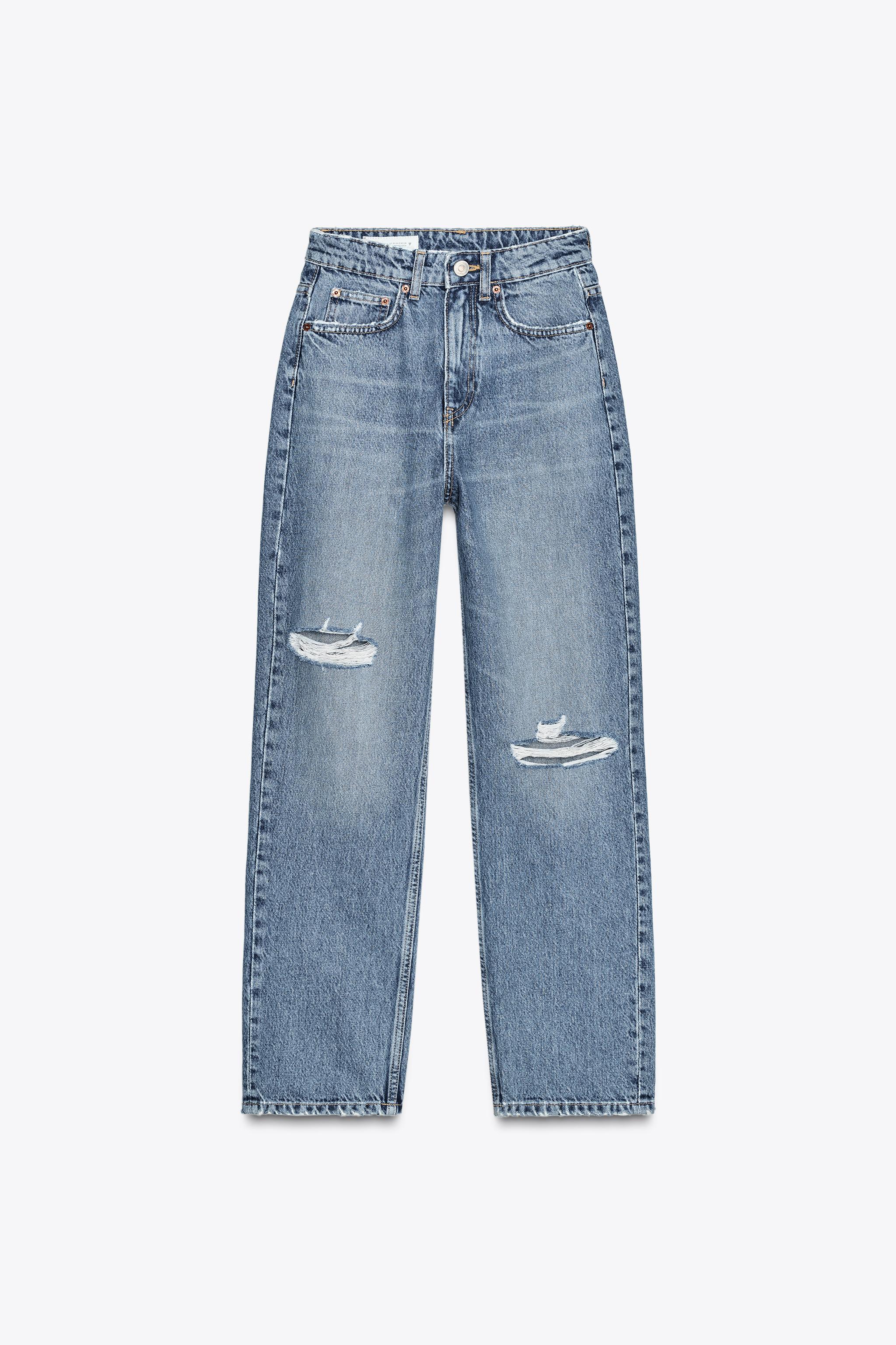 【ZARA】TRF ダメージ加工ハイウエスト マムフィットジーンズ TRF ダメージ加工ハイウエスト マムフィットジーンズ - ネイビー