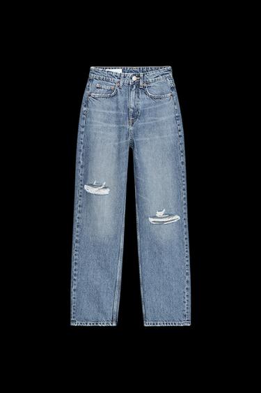 Zara TRF RIPPED HIGH-WAIST MOM FIT JEANS - Navy blue - Image 0