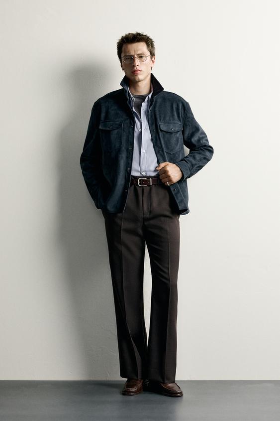 FAUX SUEDE OVERSHIRT - Navy blue by Zara - Image 0