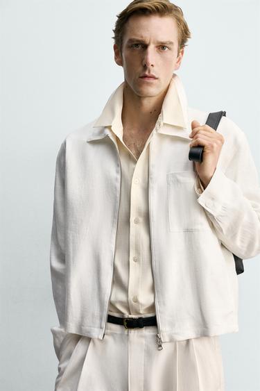 100% LINEN ZIP-UP JACKET - White by Zara - Image 6