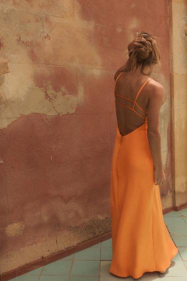 SATIN MIDI DRESS - Orange by Zara