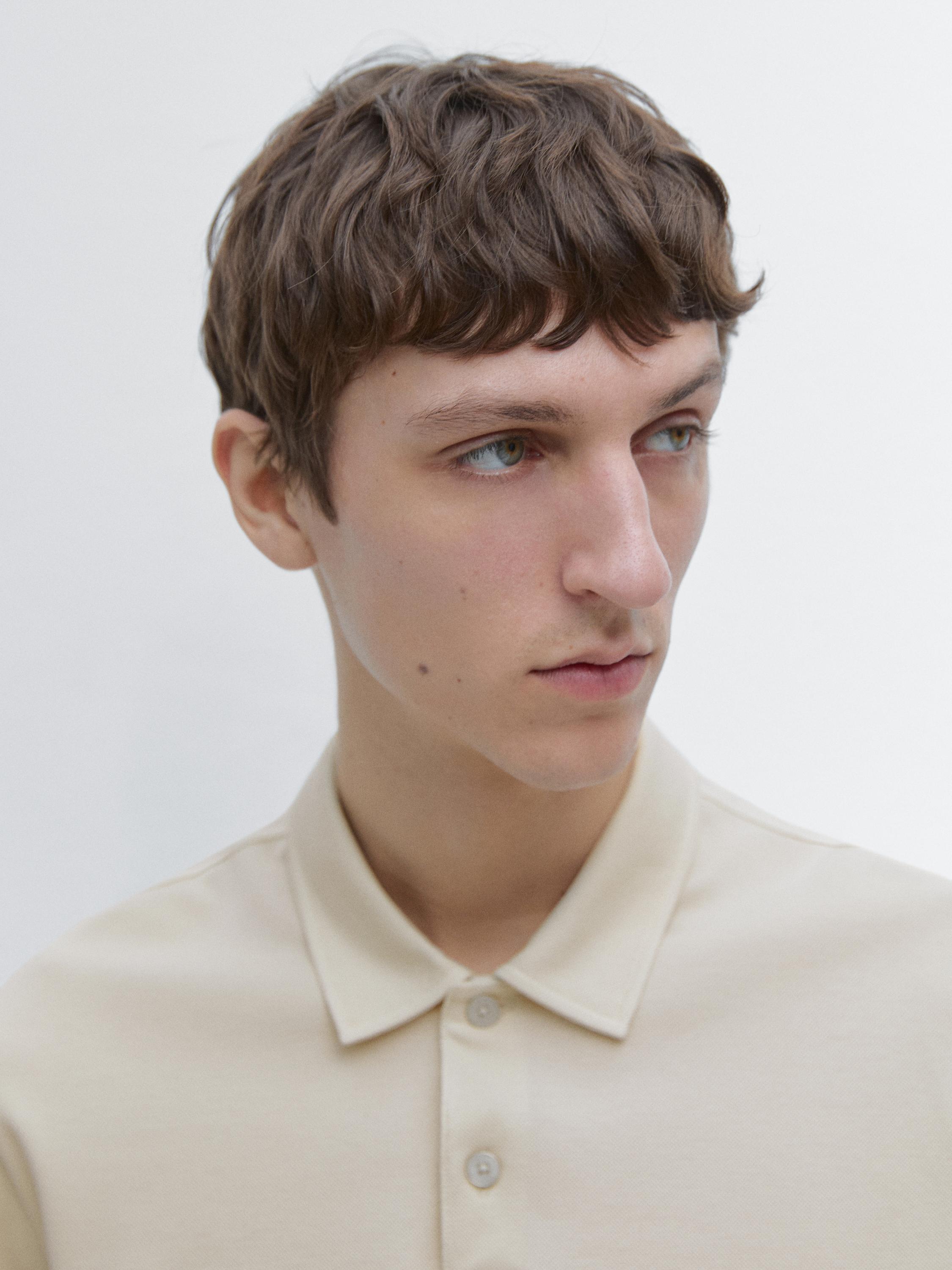 Long sleeve mercerised cotton piqué polo shirt
