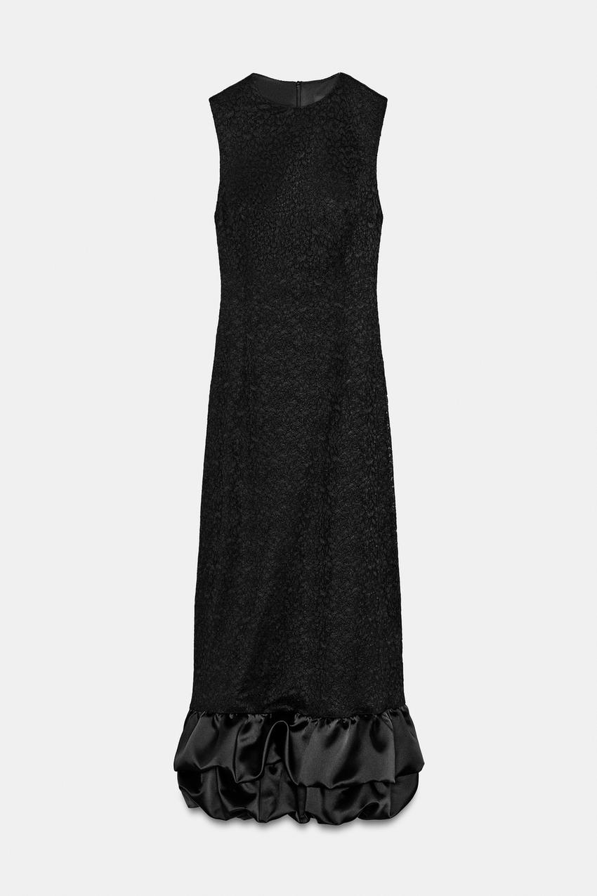 LACE RUFFLE MIDI DRESS - Black | ZARA Turkey