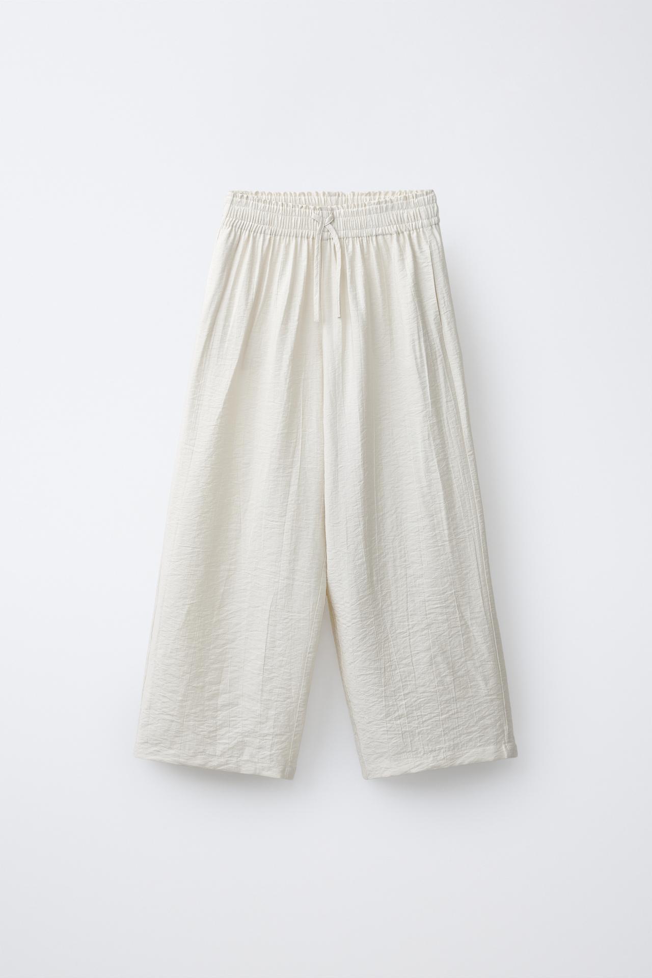 WRINKLE LOOK WIDE LEG PANTS — Light beige