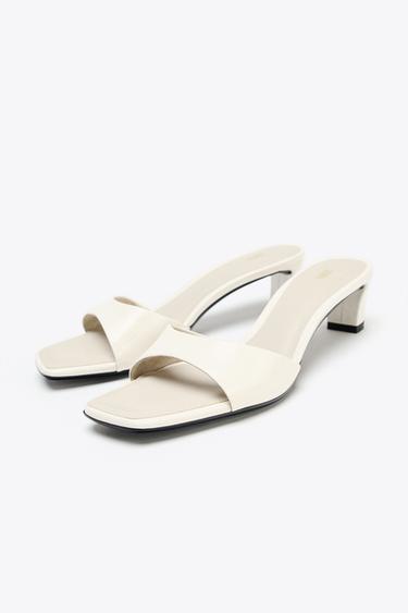 LOW-HEEL LEATHER SANDALS - Ecru White by Zara - Image 4