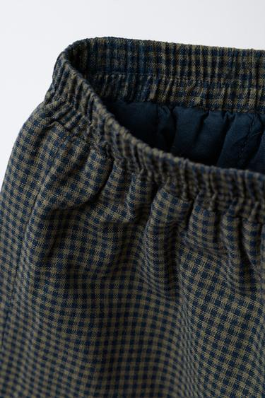 QUILTED GINGHAM CHECK TROUSERS - Black / Green by Zara - Image 2