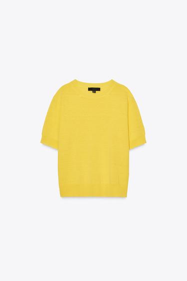 Zara SHORT SLEEVE KNIT TOP WITH LINEN - Yellow