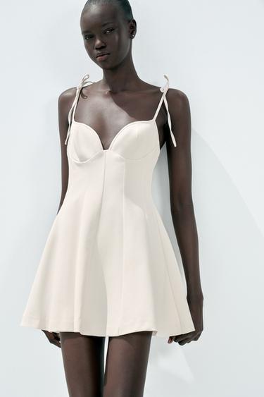 SHORT DRESS WITH BOWS - Oyster-white by Zara