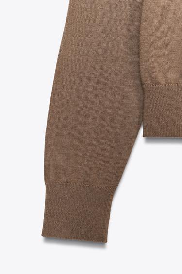 100% WOOL PLAIN KNIT SWEATER - Light brown by Zara - Image 6