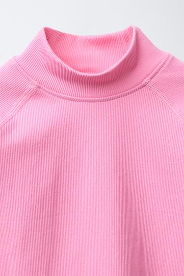 BREATHABLE RIBBED T-SHIRT WITH EMBOSSED SLOGAN - Pink by Zara - Image 2