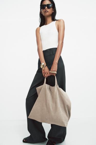 SAC MAXI SHOPPER EN CROÛTE DE CUIR - SABLE/MARRON de Zara - Image 1