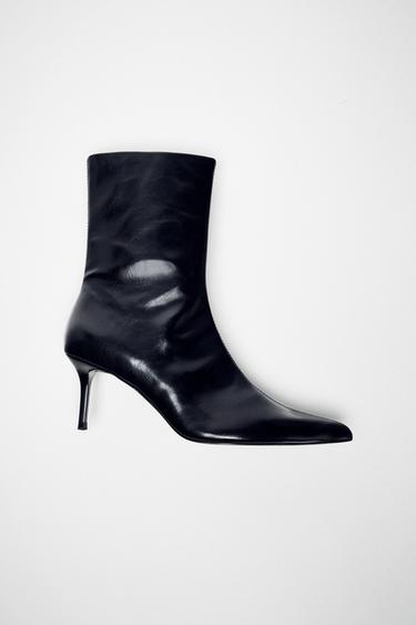 FAUX-PATENT ANKLE BOOTS - Black by Zara