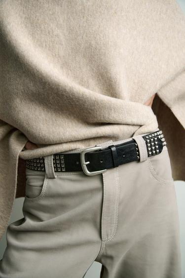 STUDDED LEATHER BELT - Black by Zara - Image 0