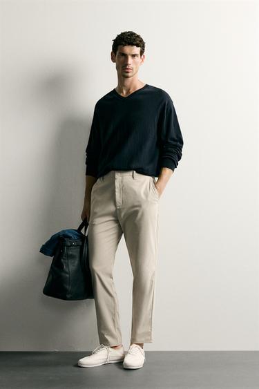 COMFORT SLIM FIT TROUSERS - Stone by Zara