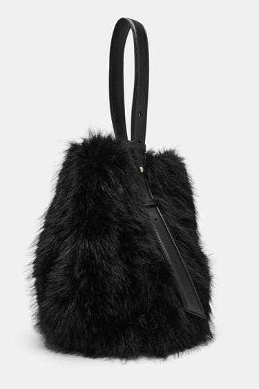 FAUX FUR BUCKET BAG - Black by Zara - Image 6