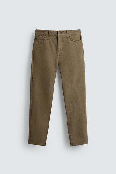 REGULAR FIT COTTON TROUSERS - camel by Zara