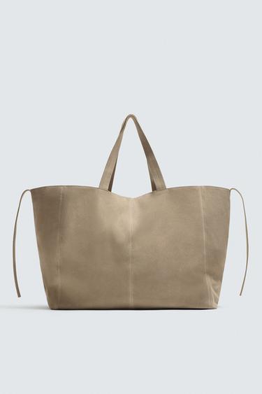 Zara LEATHER TOTE BAG - Bone White