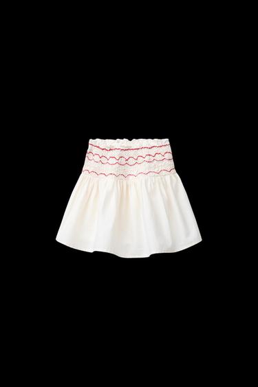 Zara CHERRY EMBROIDERED SKORT - Ecru / Red - Image 0