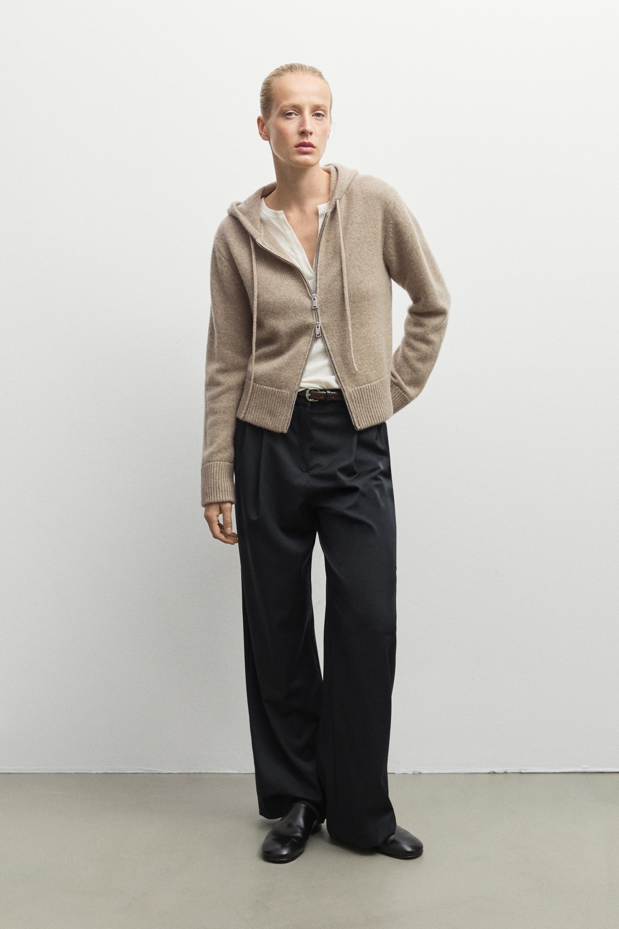 100% cashmere hooded zip-up cardigan