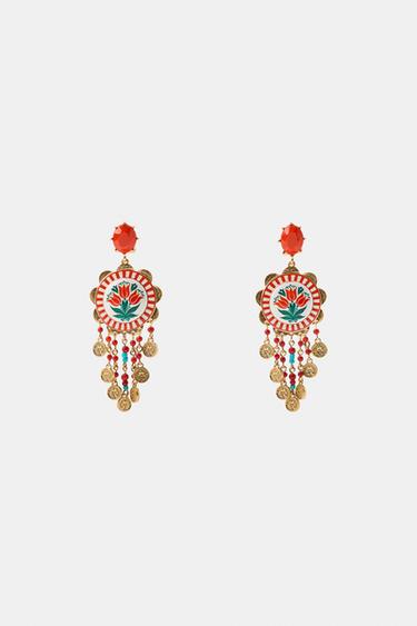 STONE EARRINGS WITH FLORAL DESIGN - Golden by Zara