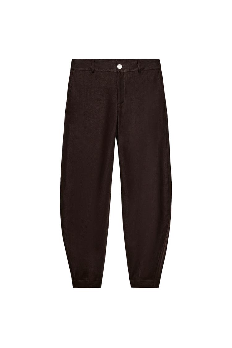 LINEN BLEND BARREL TROUSERS