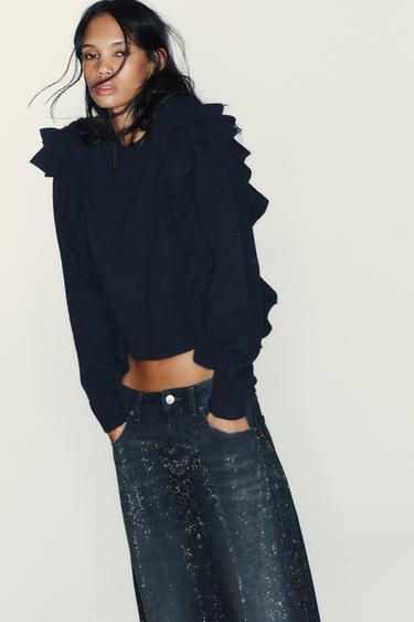 KNIT JUMPER WITH RUFFLES - Dark navy by Zara