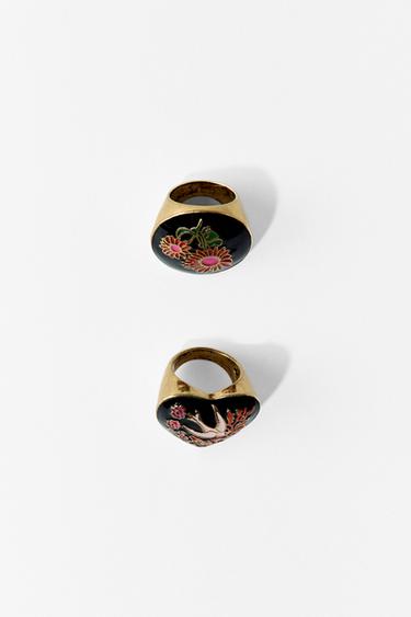 LOT DE 2 BAGUES FORMES RÉSINE - Doré de Zara