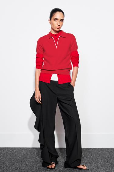 KNIT POLO SHIRT WITH ZIP - Red by Zara