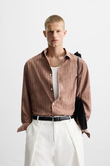 CHEMISE À RAYURES EFFET DÉLAVÉ - Marron de Zara - Image 1