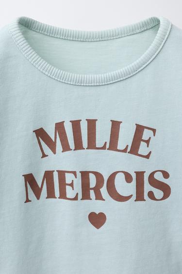 WASHED-EFFECT SLOGAN T-SHIRT - Mint by Zara - Image 2