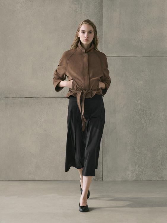 Cotton blend box pleat midi skirt