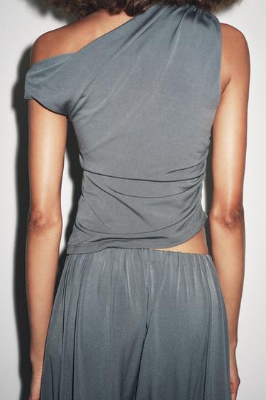 DRAPED CREPE TOP - Anthracite grey by Zara - Image 4