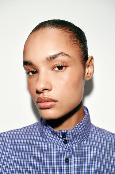 CHEMISE À CARREAUX ET MANCHES BOUFFANTES - Bleu roi de Zara - Image 4