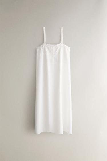 Zara EMBROIDERED COTTON NIGHTGOWN - Oyster-white - Image 0