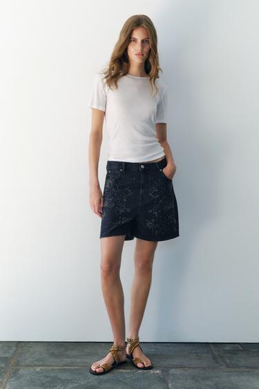 BERMUDA EN DENIM BRILLANTS ZW COLLECTION TAILLE NORMALE - Bleu de Zara - Image 0