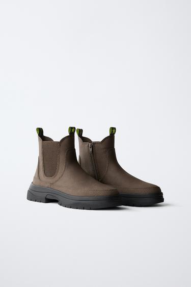 ANKLE BOOTS WITH PULL TABS - Brown by Zara - Image 1