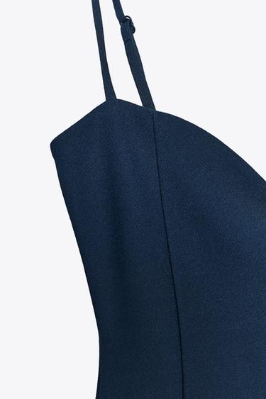 CREPE SWEETHEART NECKLINE DRESS - Navy blue by Zara - Image 7