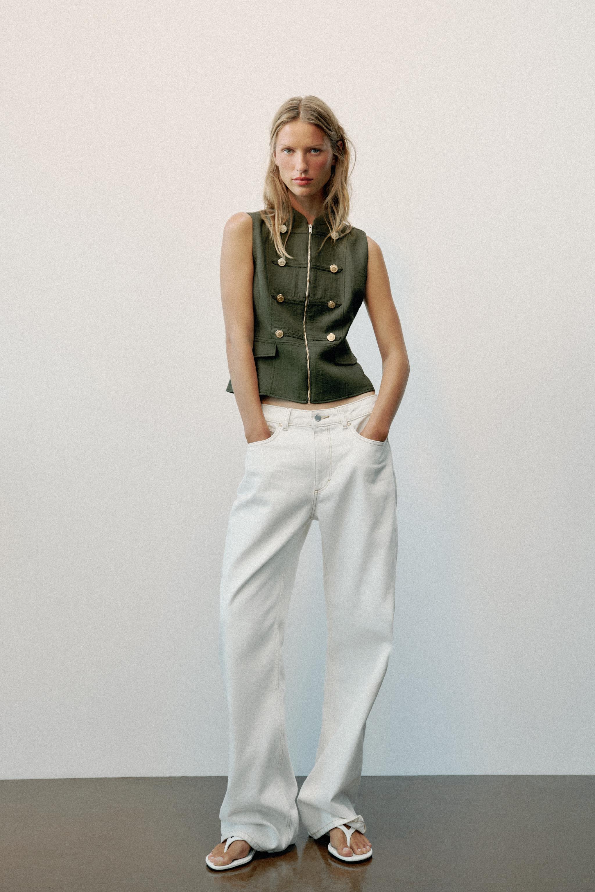 VEST WITH FROG FASTENING AND ZIP — Dark khaki