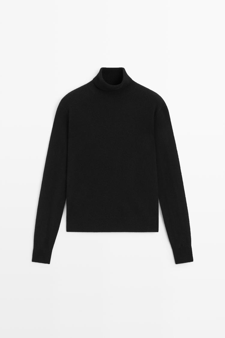 Wool blend knit turtleneck sweater — Black