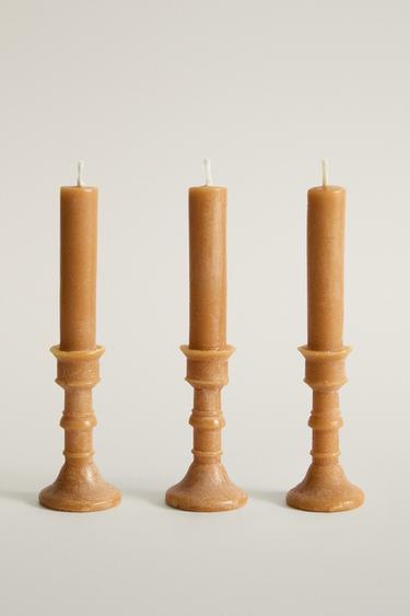 WHITE LOTUS CANDLESTICK DECORATIVE CANDLES (PACK OF 3) — Intense red 1