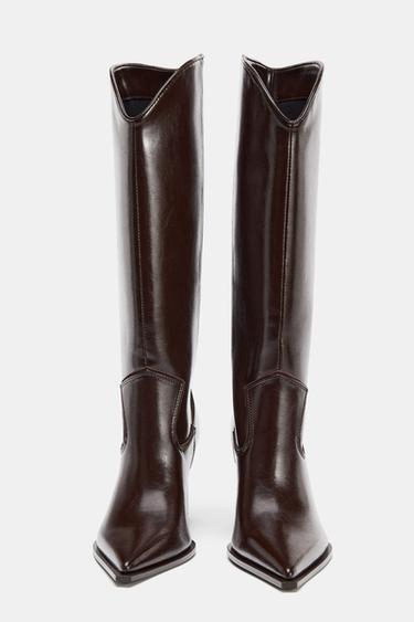 Zara ASYMMETRIC SHAFT COWBOY BOOTS - Brown