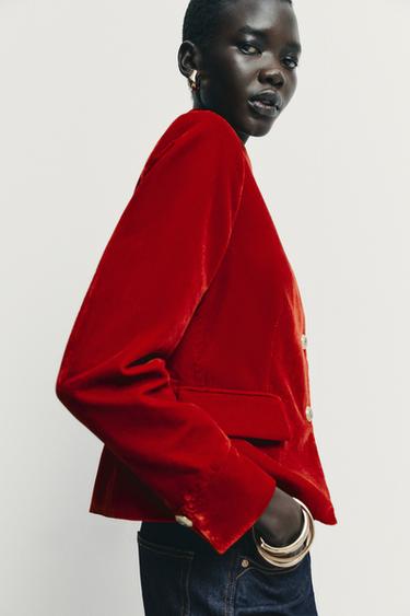 BLAZER CRUZADA TERCIOPELO - Rojo de Zara