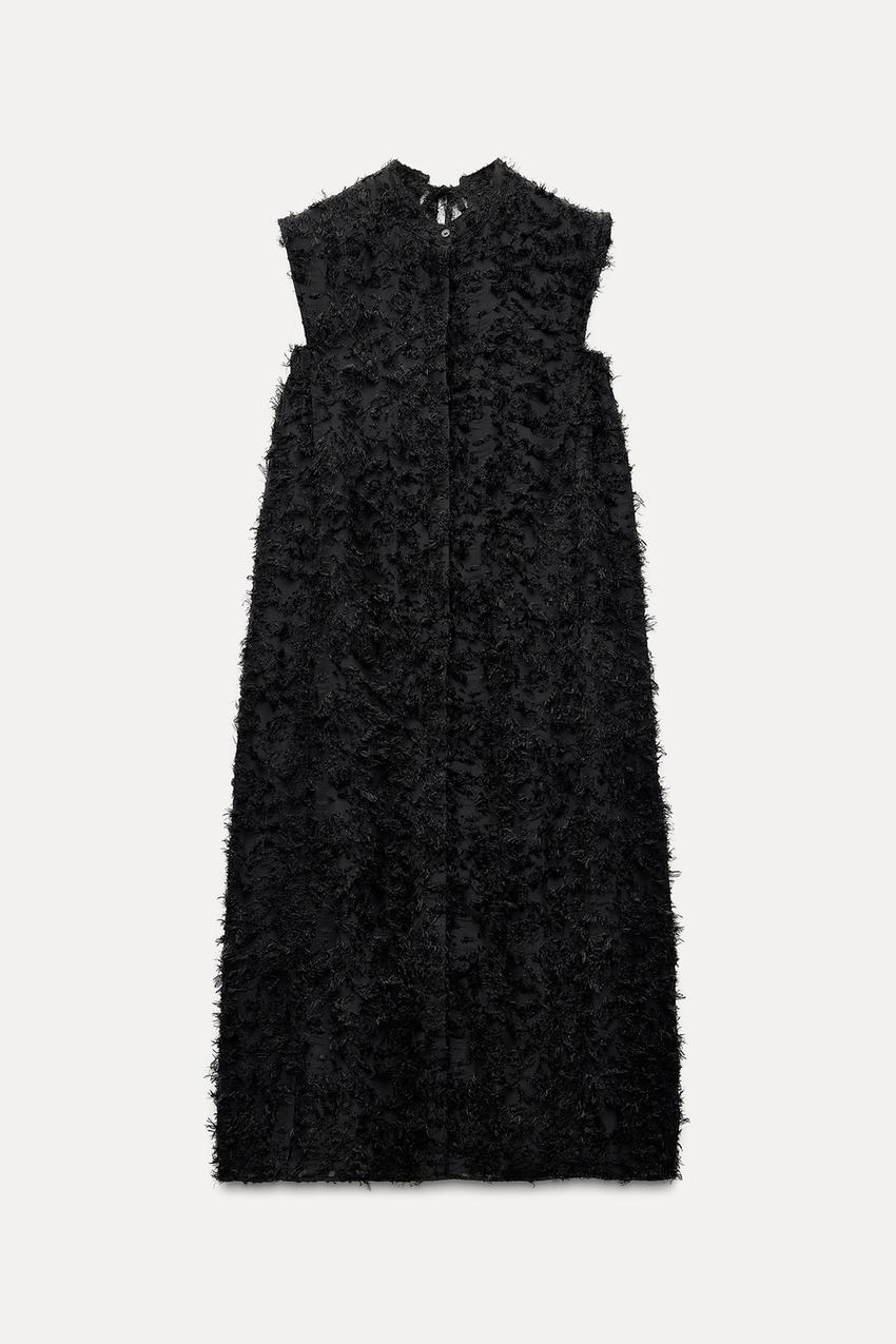 フリンジ付きボリュームミディ丈ワンピース - ブラック | ZARA Japan  