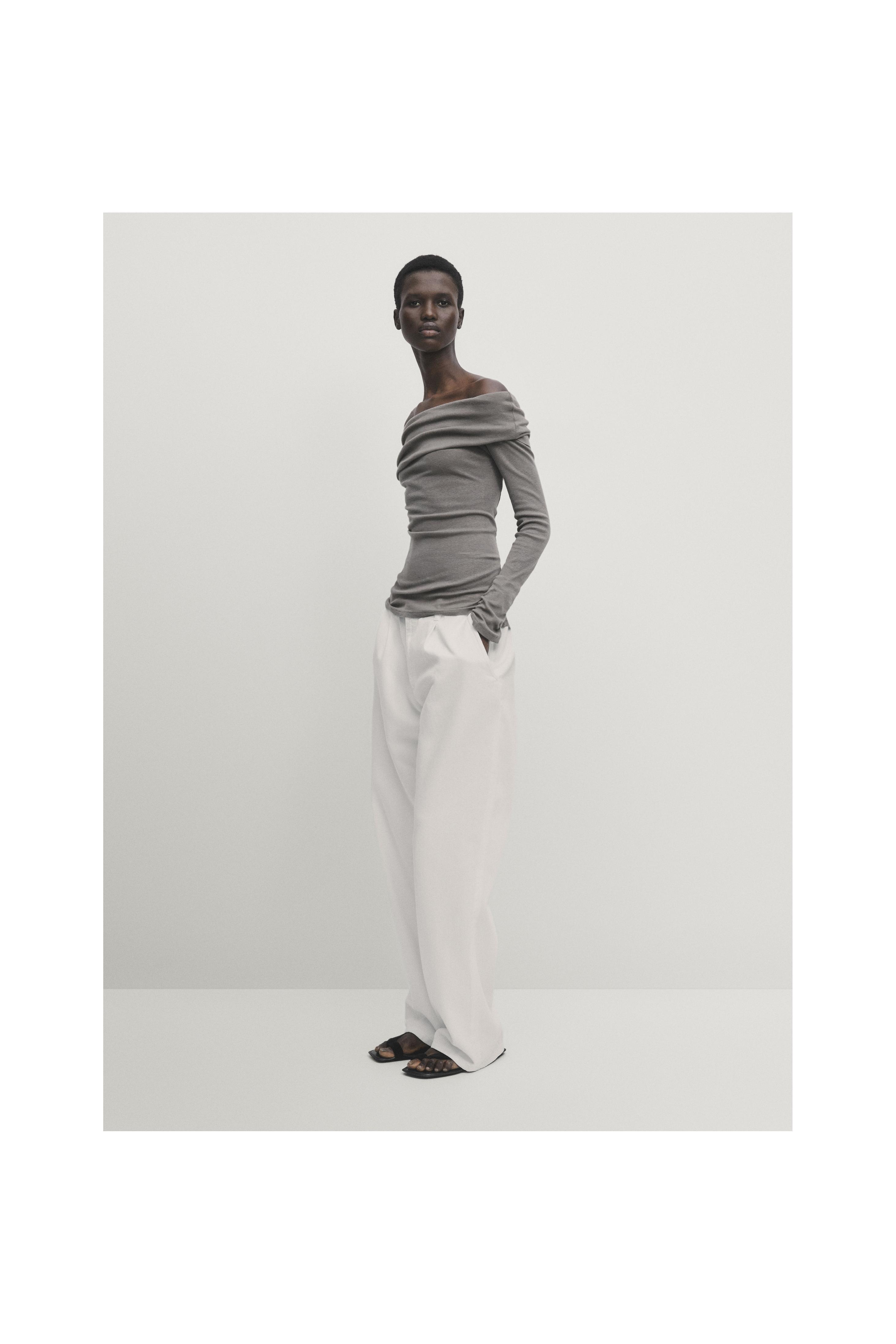 ZARA NEW WOMAN SS24 WHITE WIDE-LEG HIGH-WAIST TROUSERS REF:9929