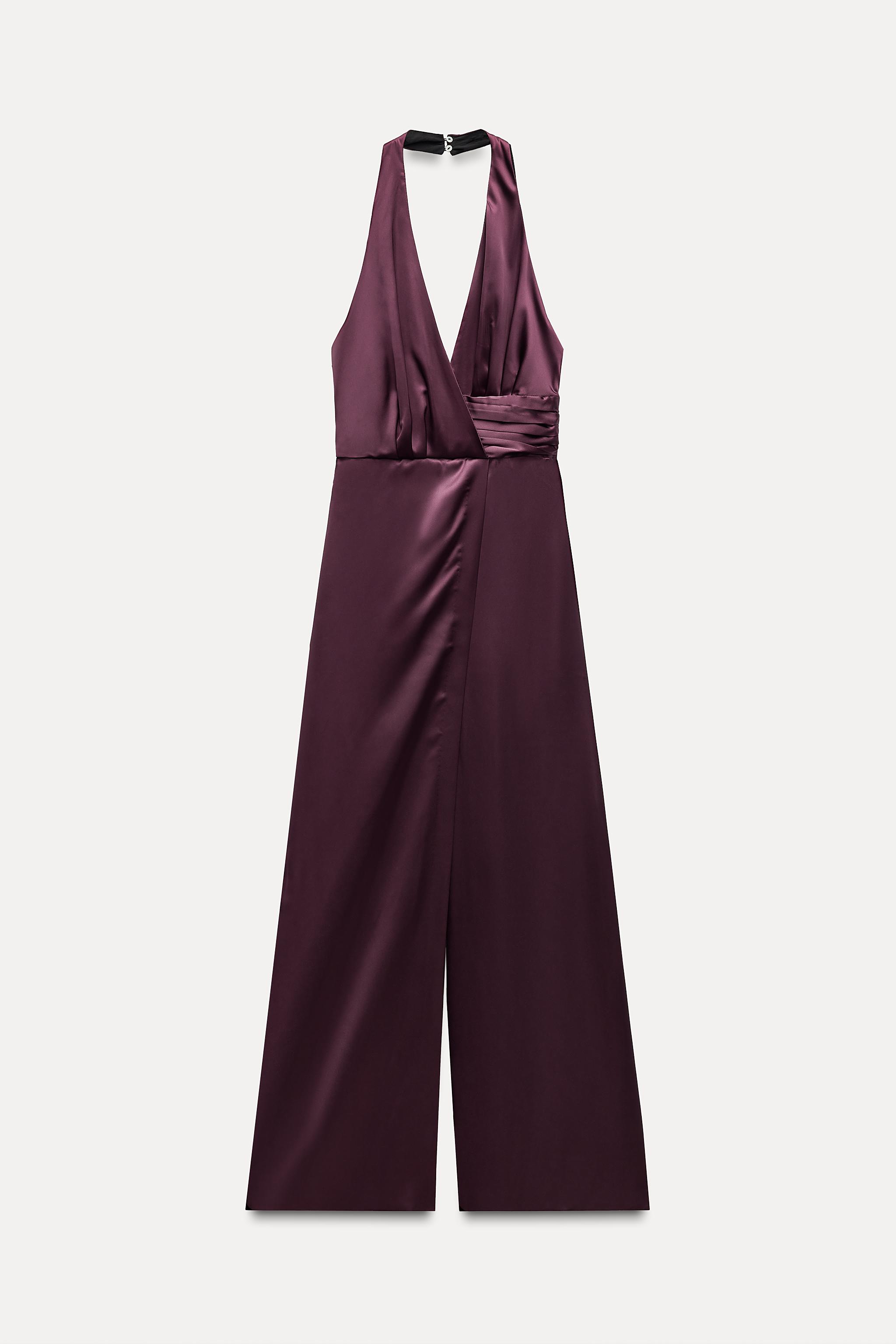 HALTER GATHERED JUMPSUIT Aubergine ZARA United Kingdom